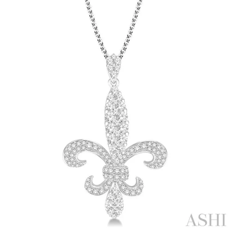 1 3/4 Ctw Round Cut Diamond Fleur De Lis Pendant in 14K White Gold with Chain