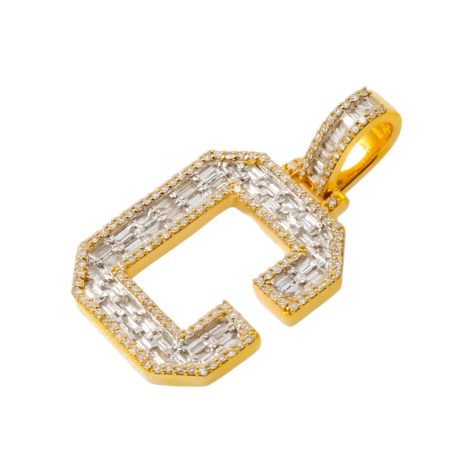 10K GOLD BAGUTTE AND ROUND DIAMOND INITIAL LETTER C PENDANT 1.52 CT