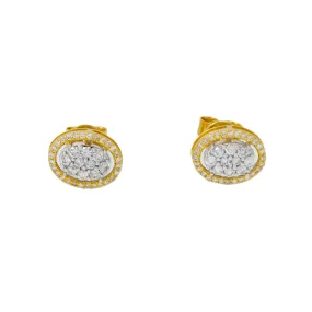 10K GOLD ROUND DIAMOND CLUSTER OVAL SHAPE EARRINGS 0.52 CTW