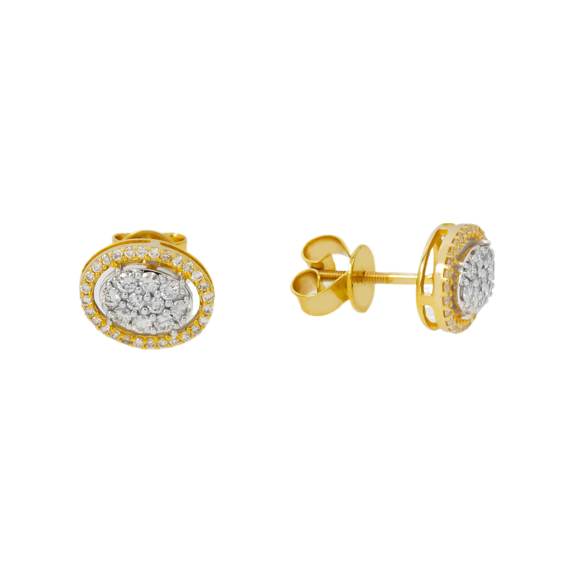 10K GOLD ROUND DIAMOND CLUSTER OVAL SHAPE EARRINGS 0.52 CTW