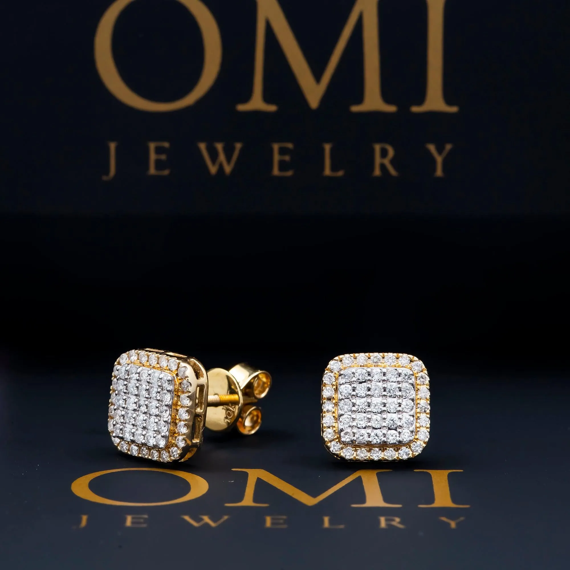 10K GOLD ROUND DIAMOND SQUARE EARRINGS 0.49 CTW