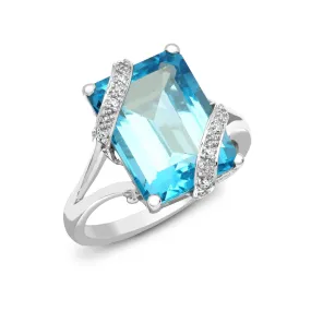 18ct White Gold Diamond And Blue Topaz Ring