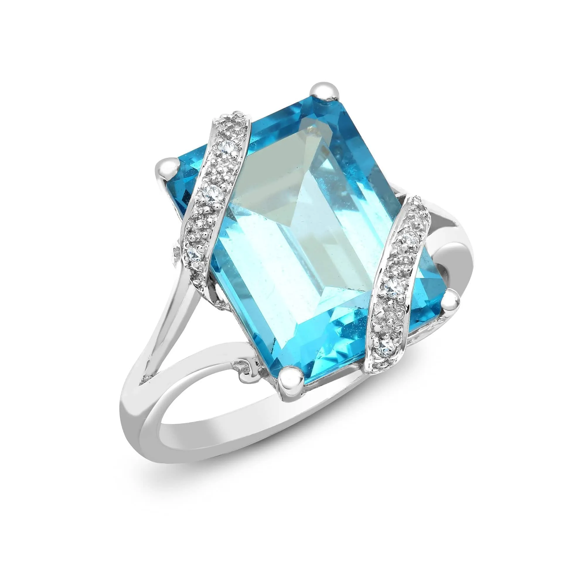 18ct White Gold Diamond And Blue Topaz Ring