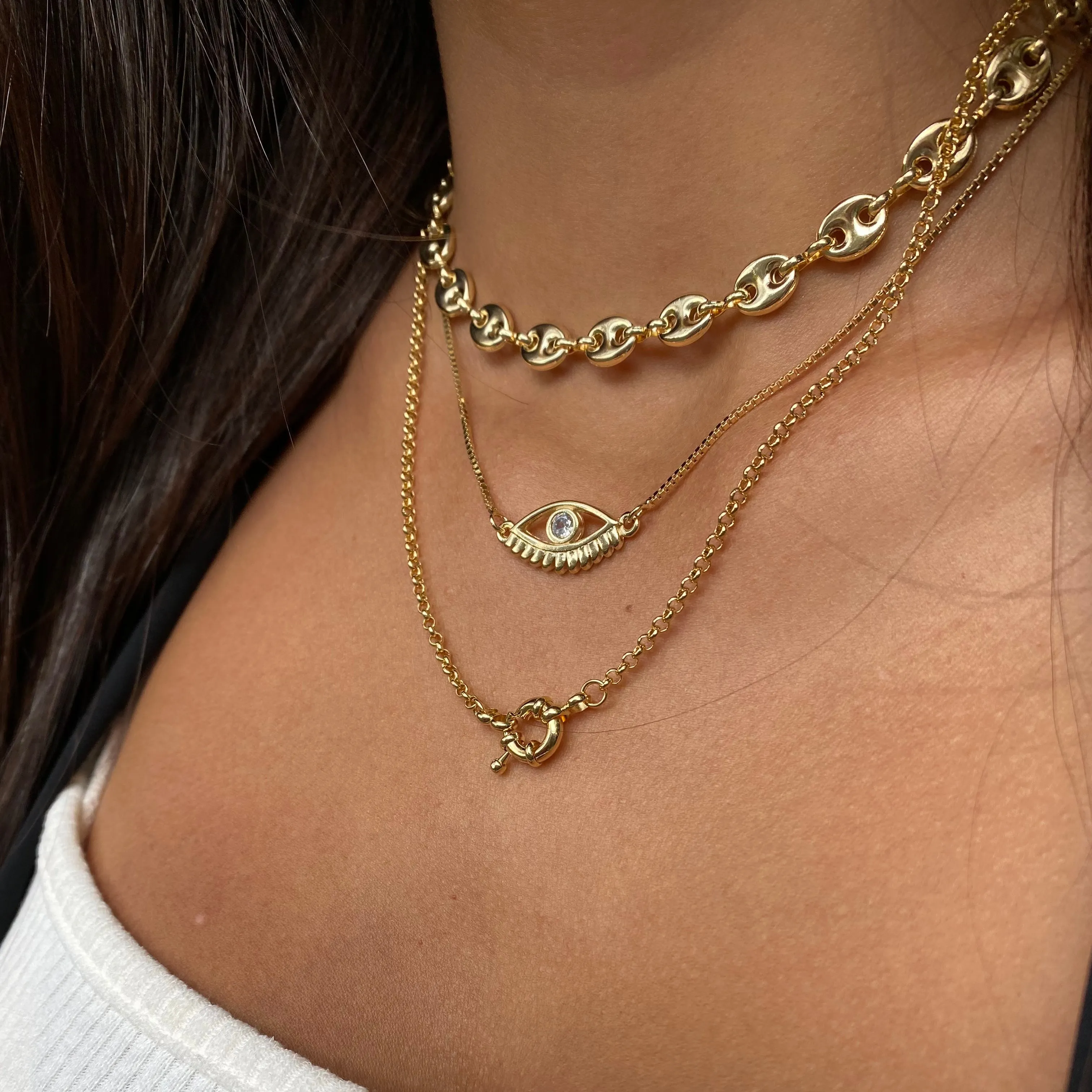 18k Gold Filled Puffy Mariner Choker Featuring Unique Chain Extender