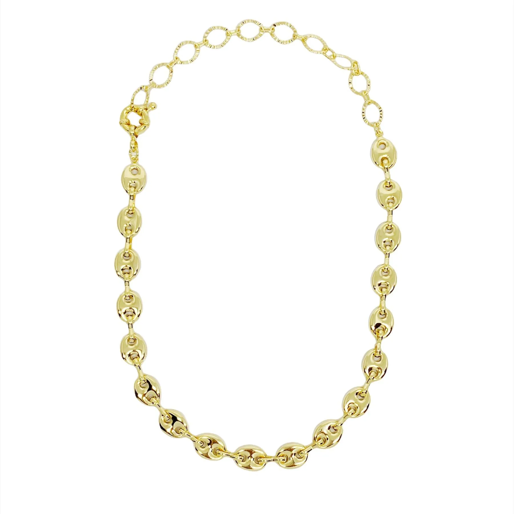 18k Gold Filled Puffy Mariner Choker Featuring Unique Chain Extender