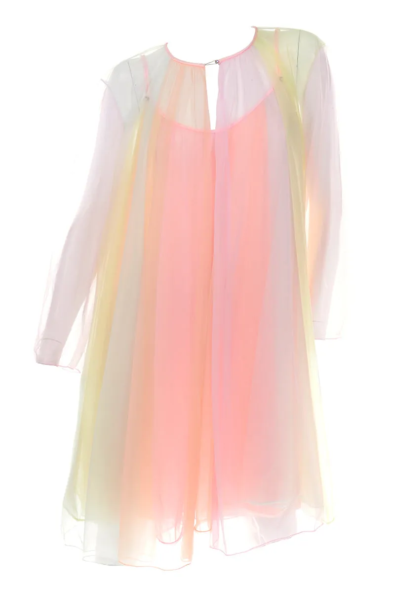 1960s Vanity Fair Rainbow Pastel Chiffon Peignoir Set