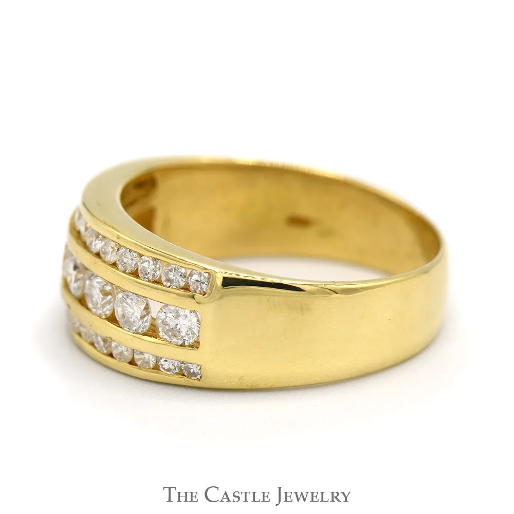 1cttw 3 Row Channel Set Diamond Band in 18k Yellow Gold