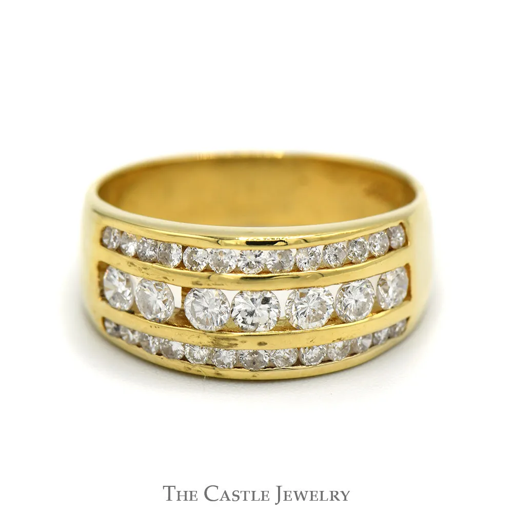 1cttw 3 Row Channel Set Diamond Band in 18k Yellow Gold