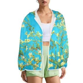 2 small blue almond art Women's Lightweight Sun Protection Hoodie (Model H62)