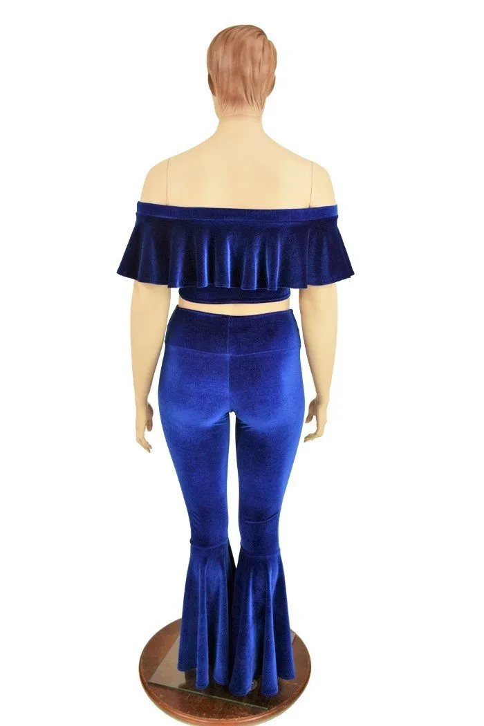 2PC Sapphire Velvet Bell Bottom Flares Set