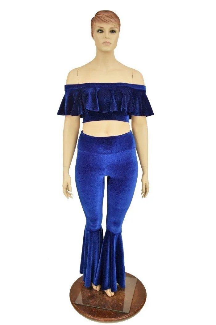 2PC Sapphire Velvet Bell Bottom Flares Set