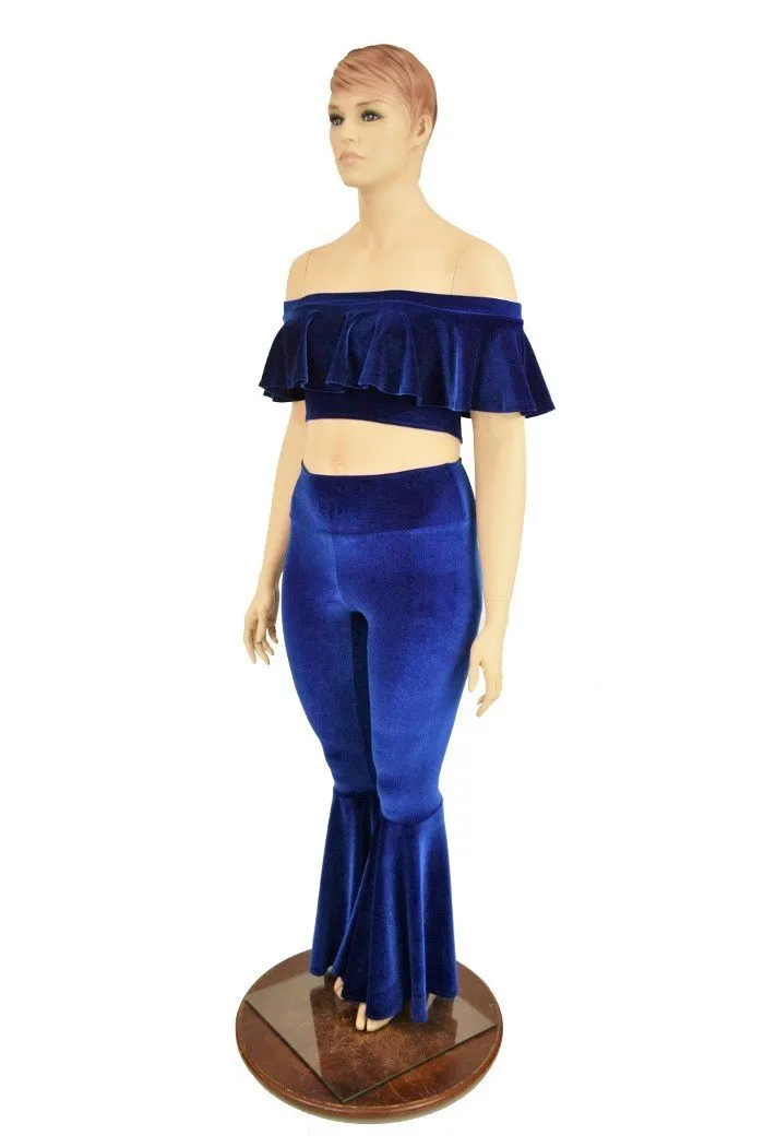 2PC Sapphire Velvet Bell Bottom Flares Set