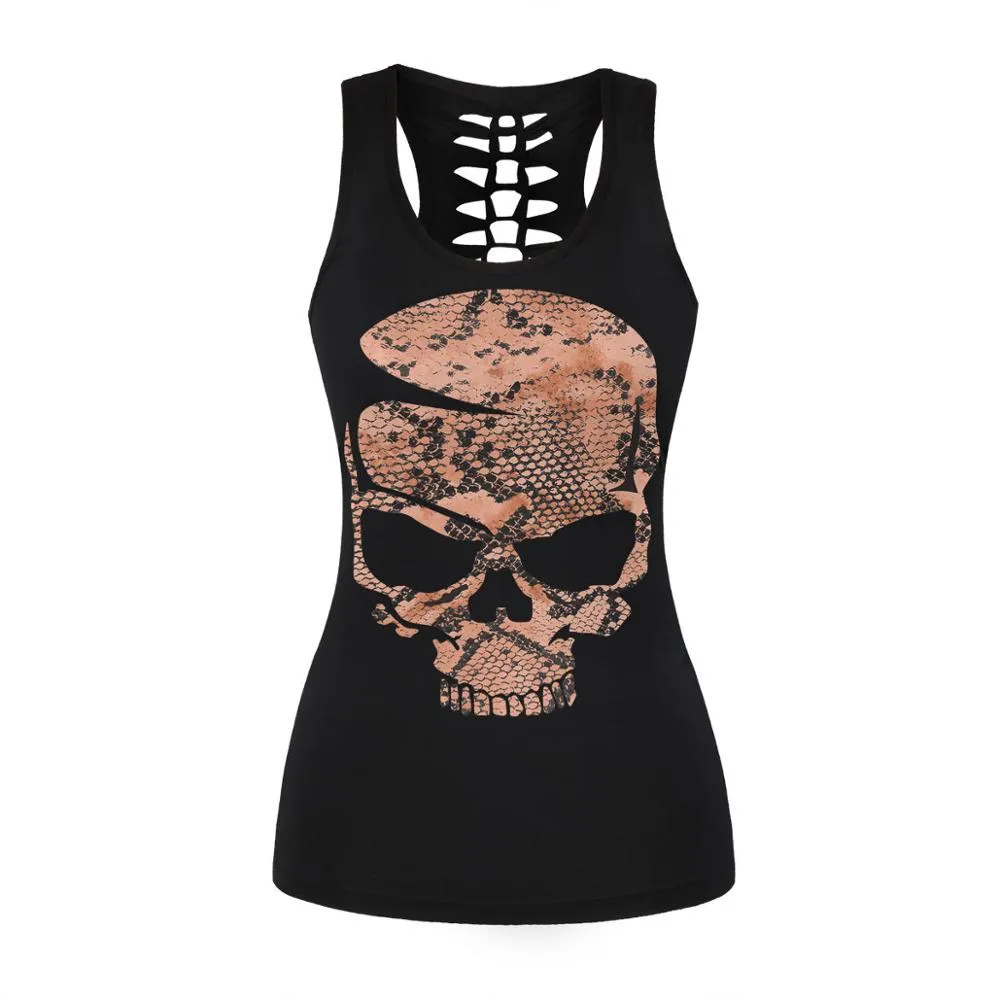 3D Printed Punk Skull Hollow Out Sleeveless Shirt