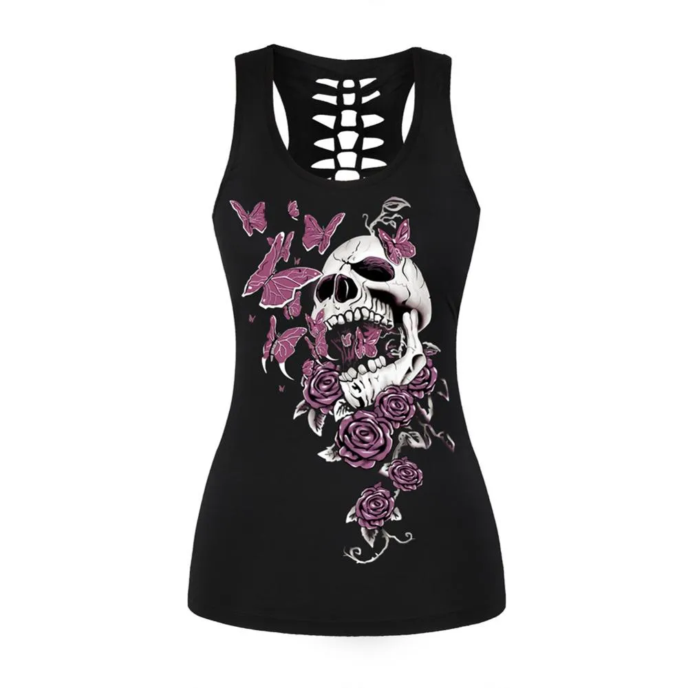 3D Printed Punk Skull Hollow Out Sleeveless Shirt