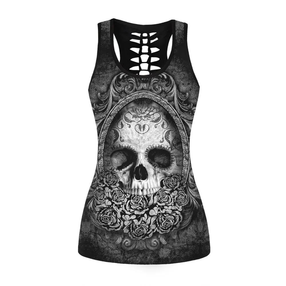 3D Printed Punk Skull Hollow Out Sleeveless Shirt