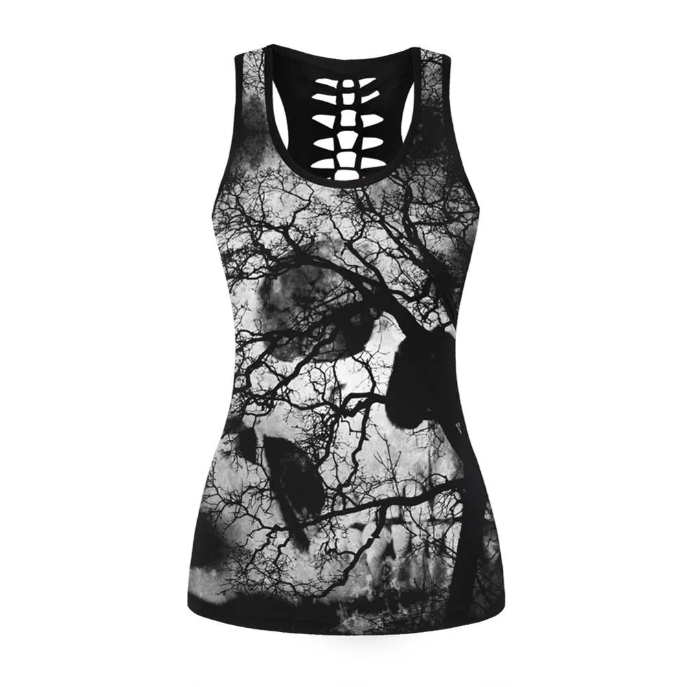 3D Printed Punk Skull Hollow Out Sleeveless Shirt