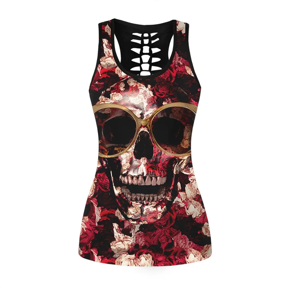 3D Printed Punk Skull Hollow Out Sleeveless Shirt