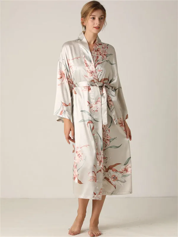 3pcs Floral Print Belted Sleepwear Robe Set