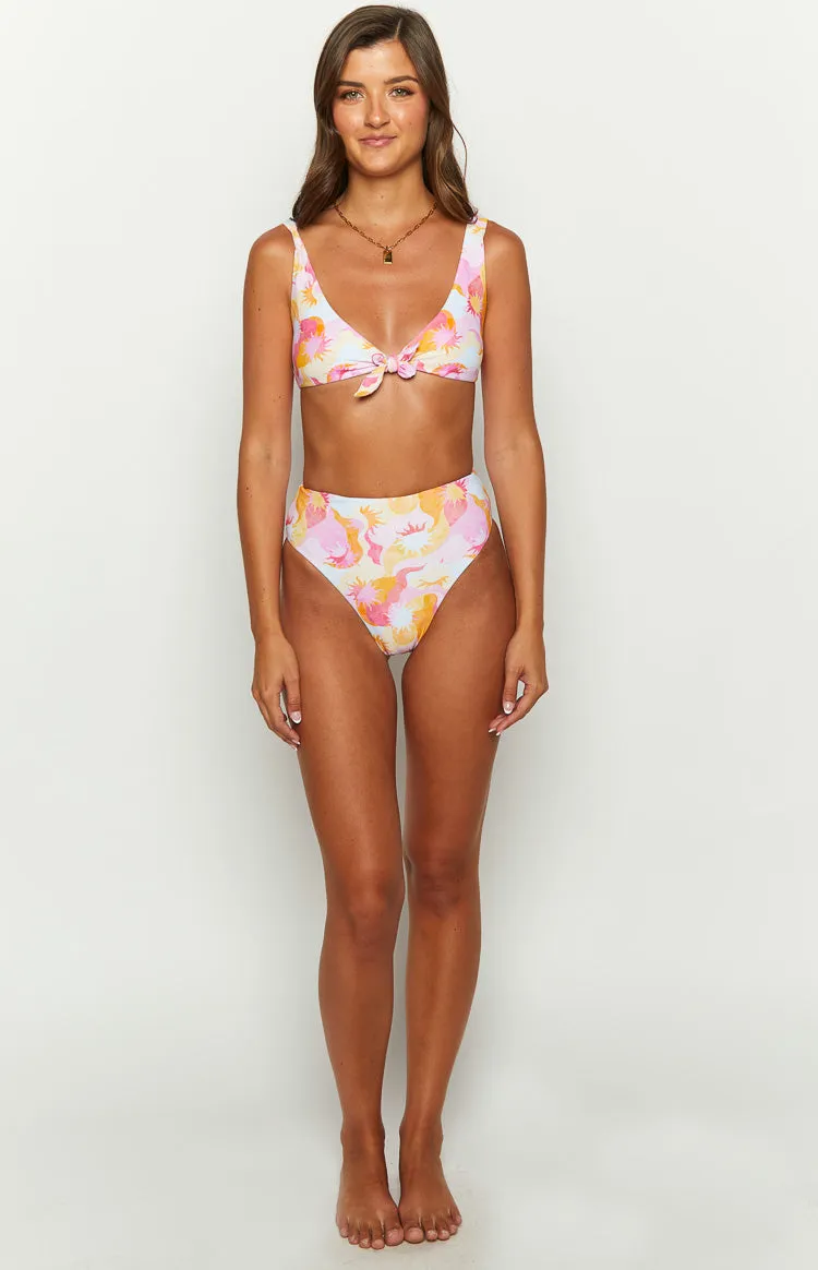 9.0 Swim Majorca Wavy Sun Multi Print High Waisted Bikini Bottoms