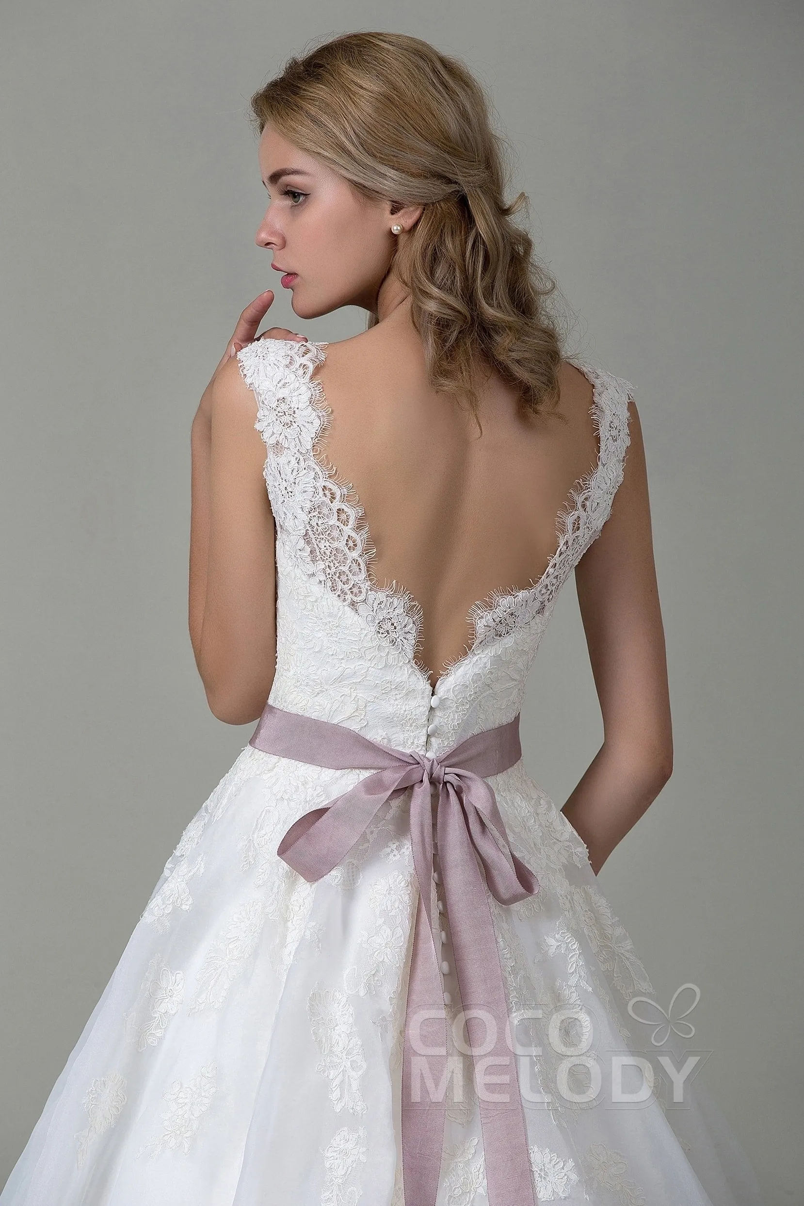 A-Line Court Train Lace and Organza Wedding Dress CWZT15007