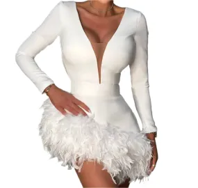 ABIA Long Sleeve Feathers Bandage Dress