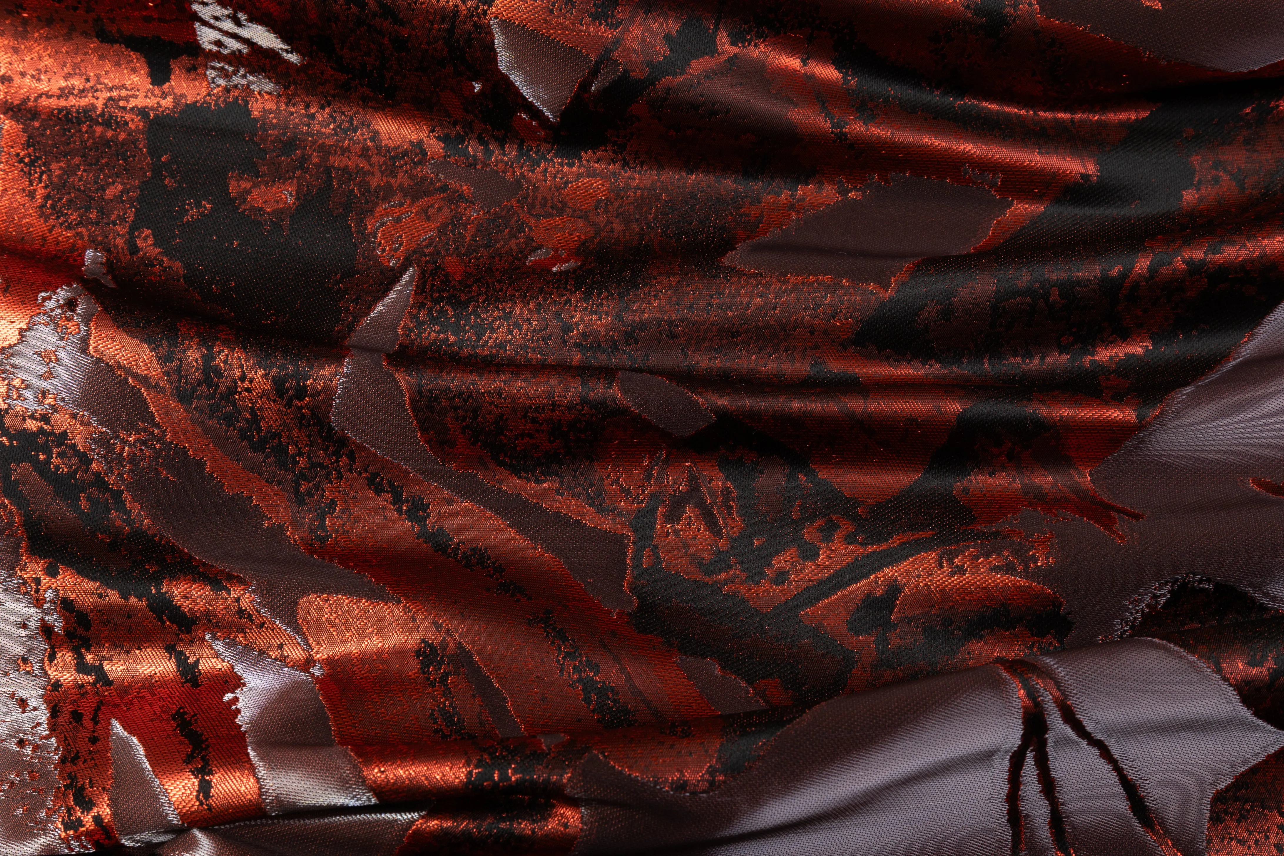 Abstract Italian Liquid Look Brocade - Orange / Black