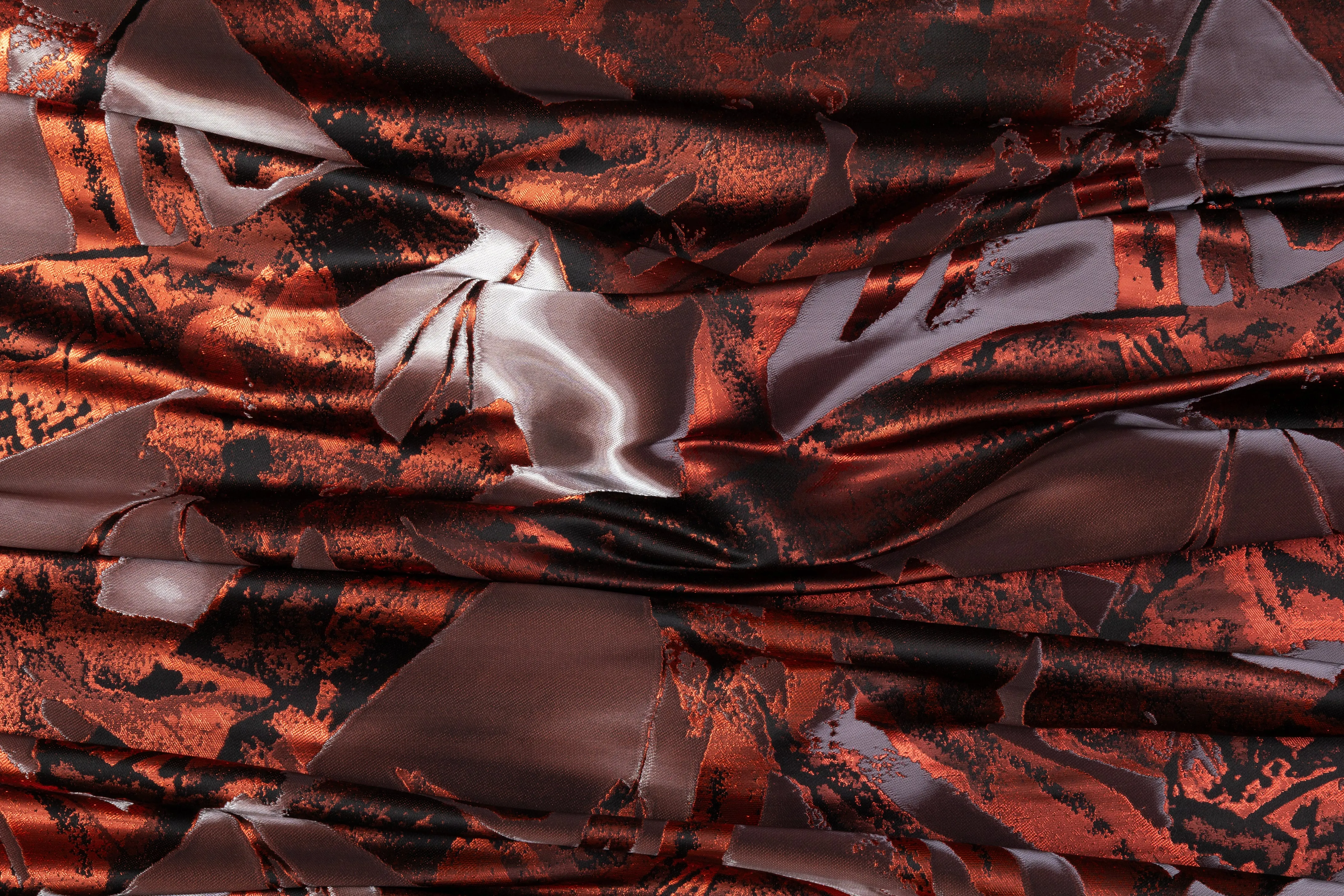 Abstract Italian Liquid Look Brocade - Orange / Black