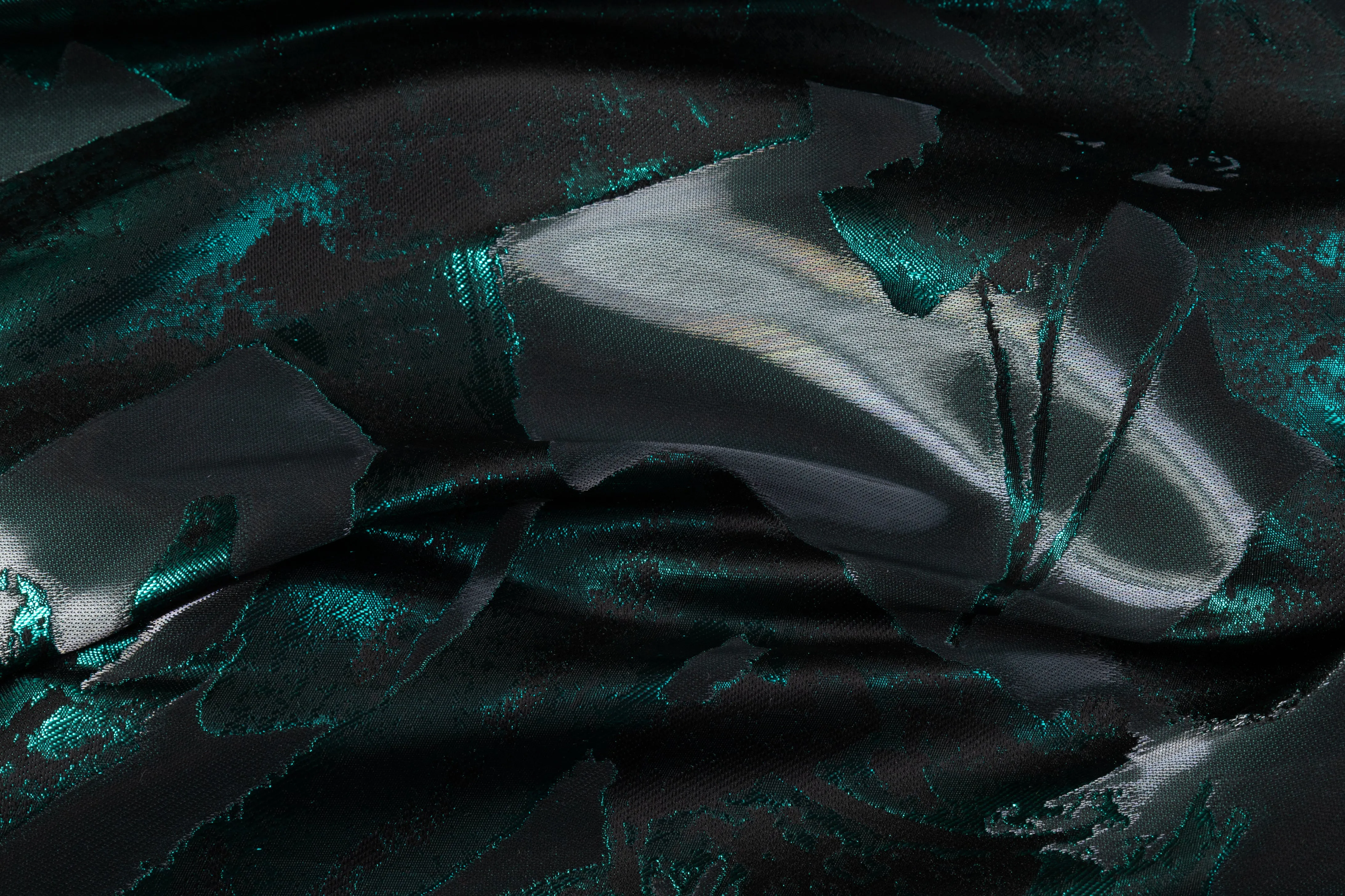 Abstract Italian Liquid Look Brocade - Teal Green / Black