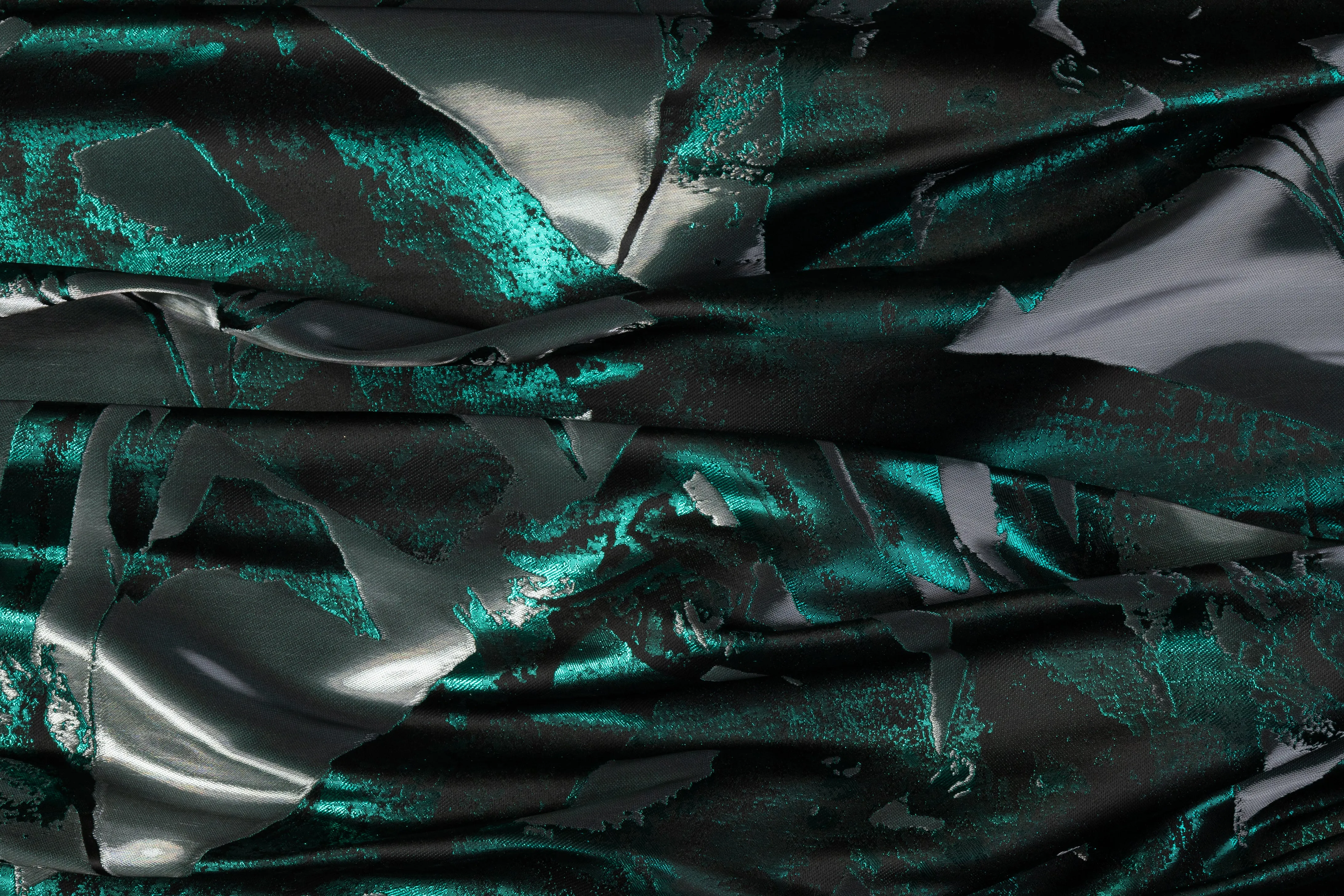 Abstract Italian Liquid Look Brocade - Teal Green / Black