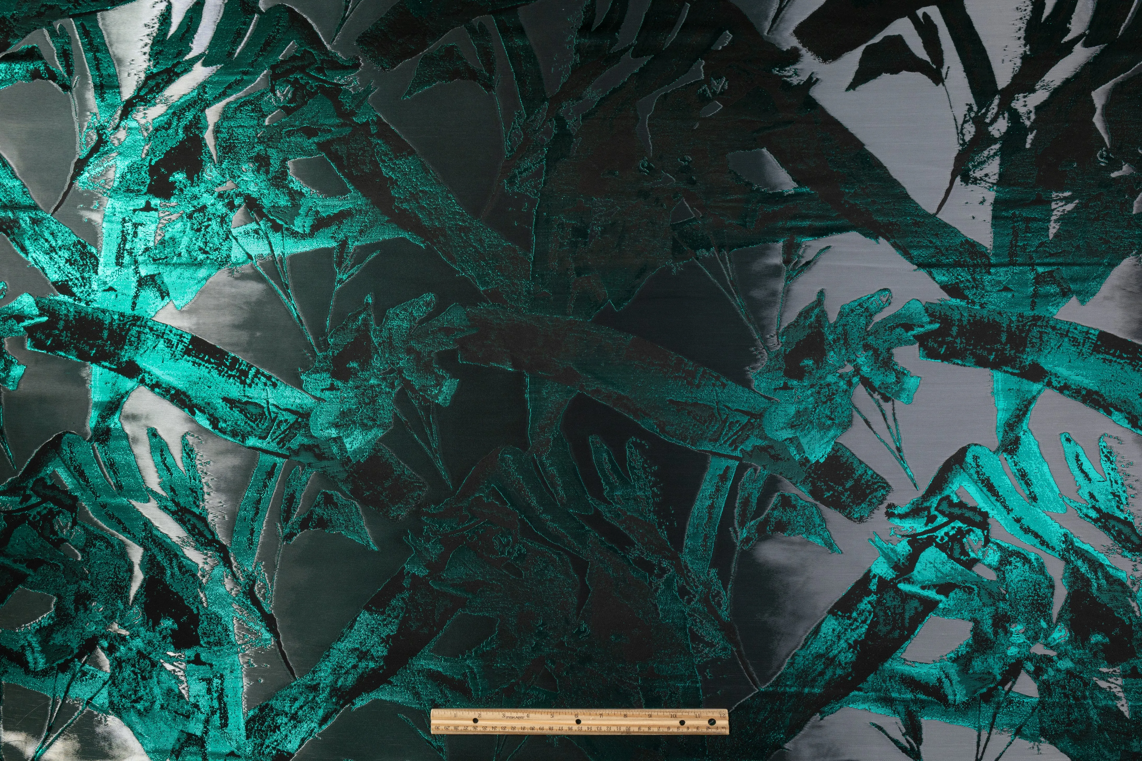 Abstract Italian Liquid Look Brocade - Teal Green / Black