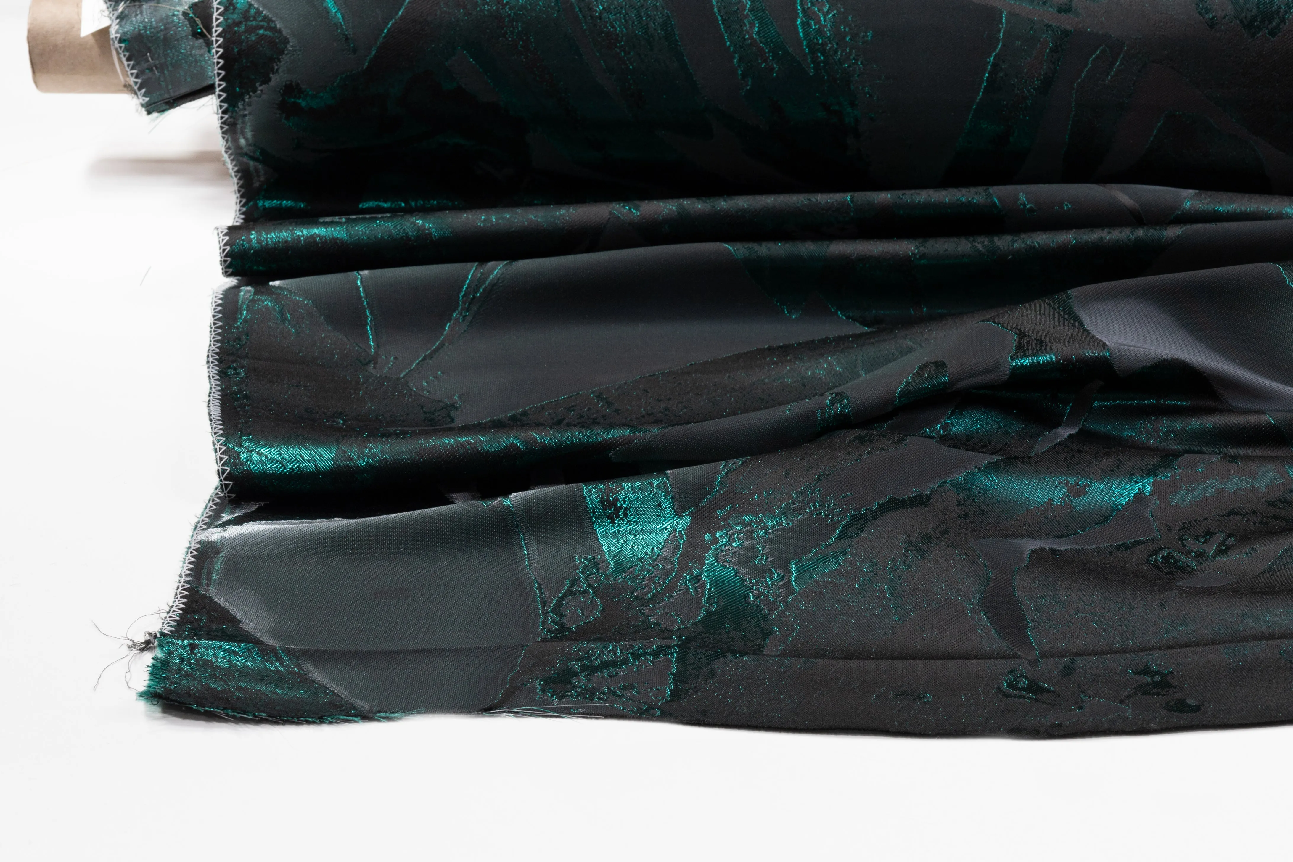 Abstract Italian Liquid Look Brocade - Teal Green / Black