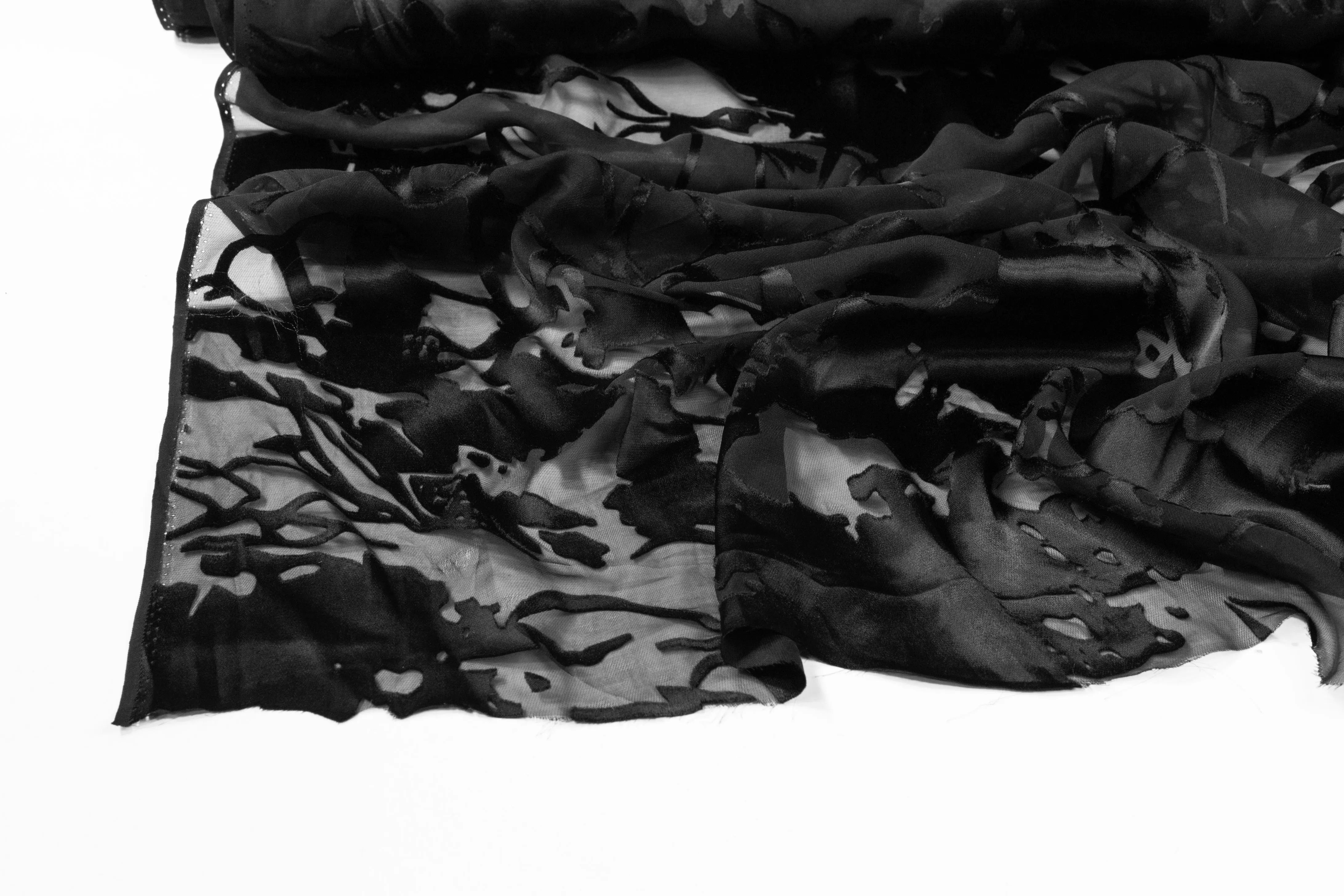 Abstract Italian Silk Viscose Decoupé - Black