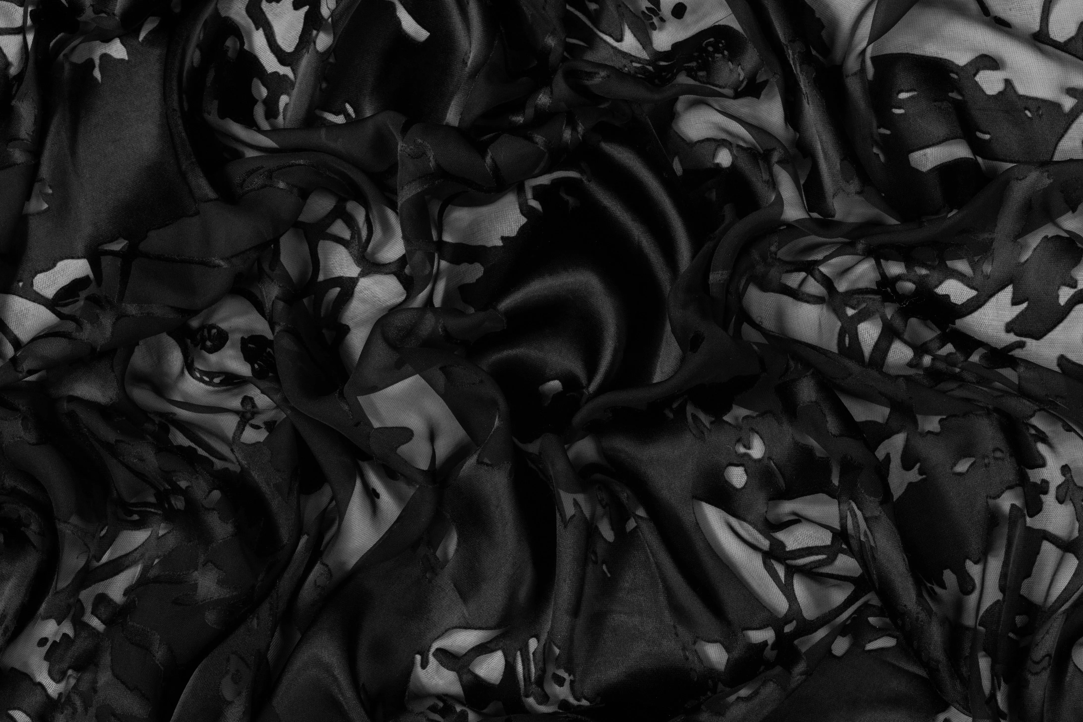 Abstract Italian Silk Viscose Decoupé - Black