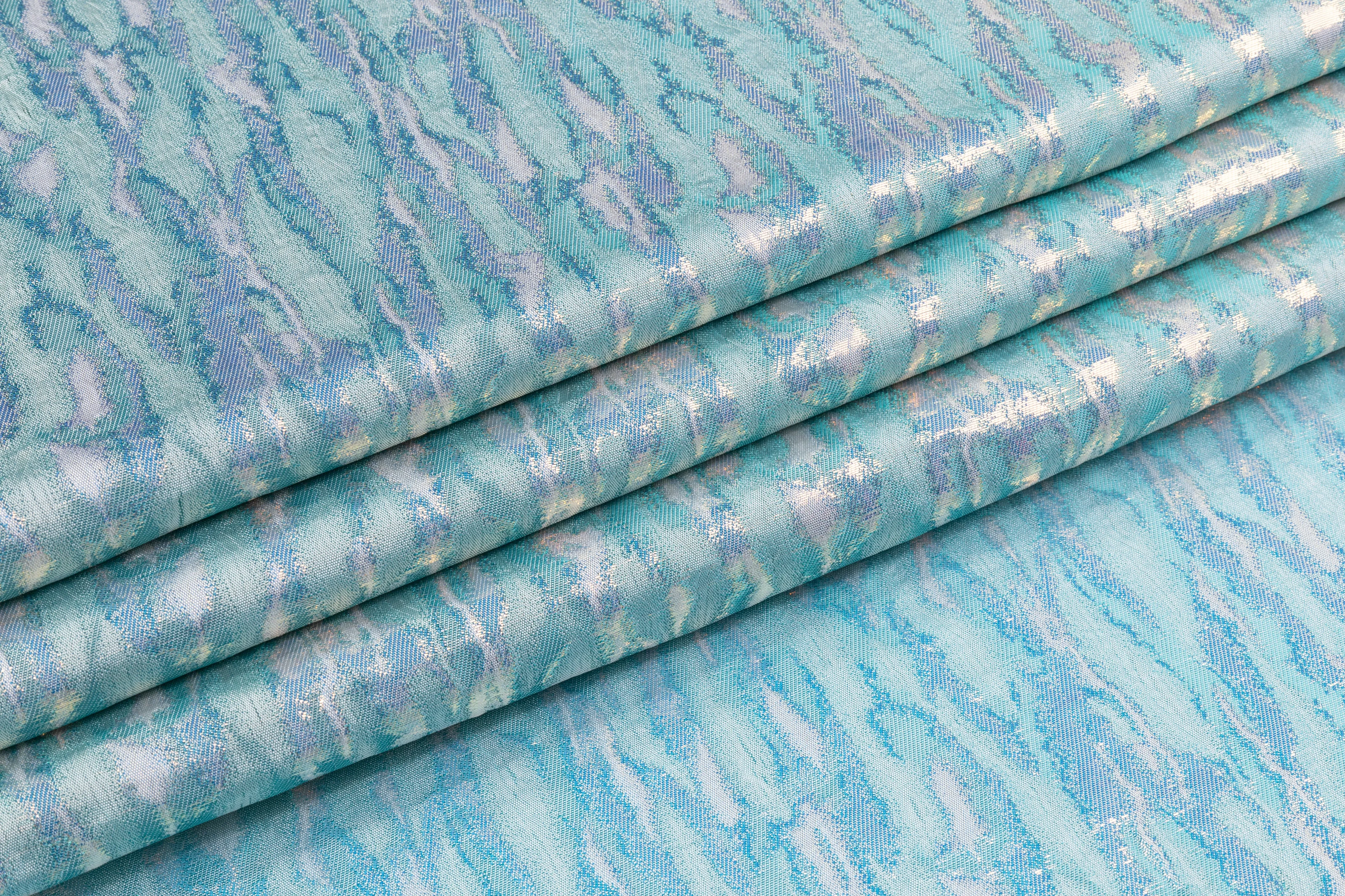 Abstract Metallic French Brocade - Aqua