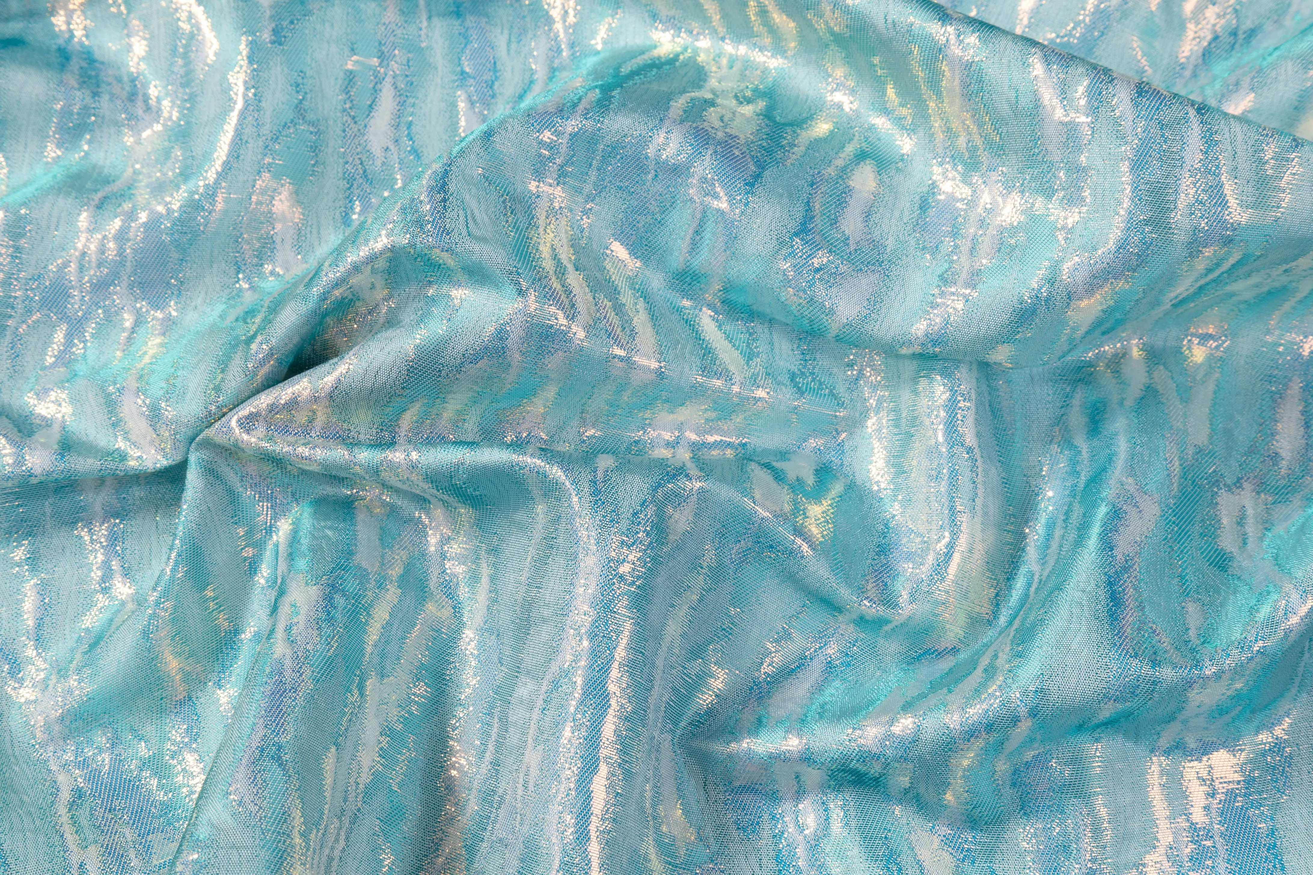 Abstract Metallic French Brocade - Aqua