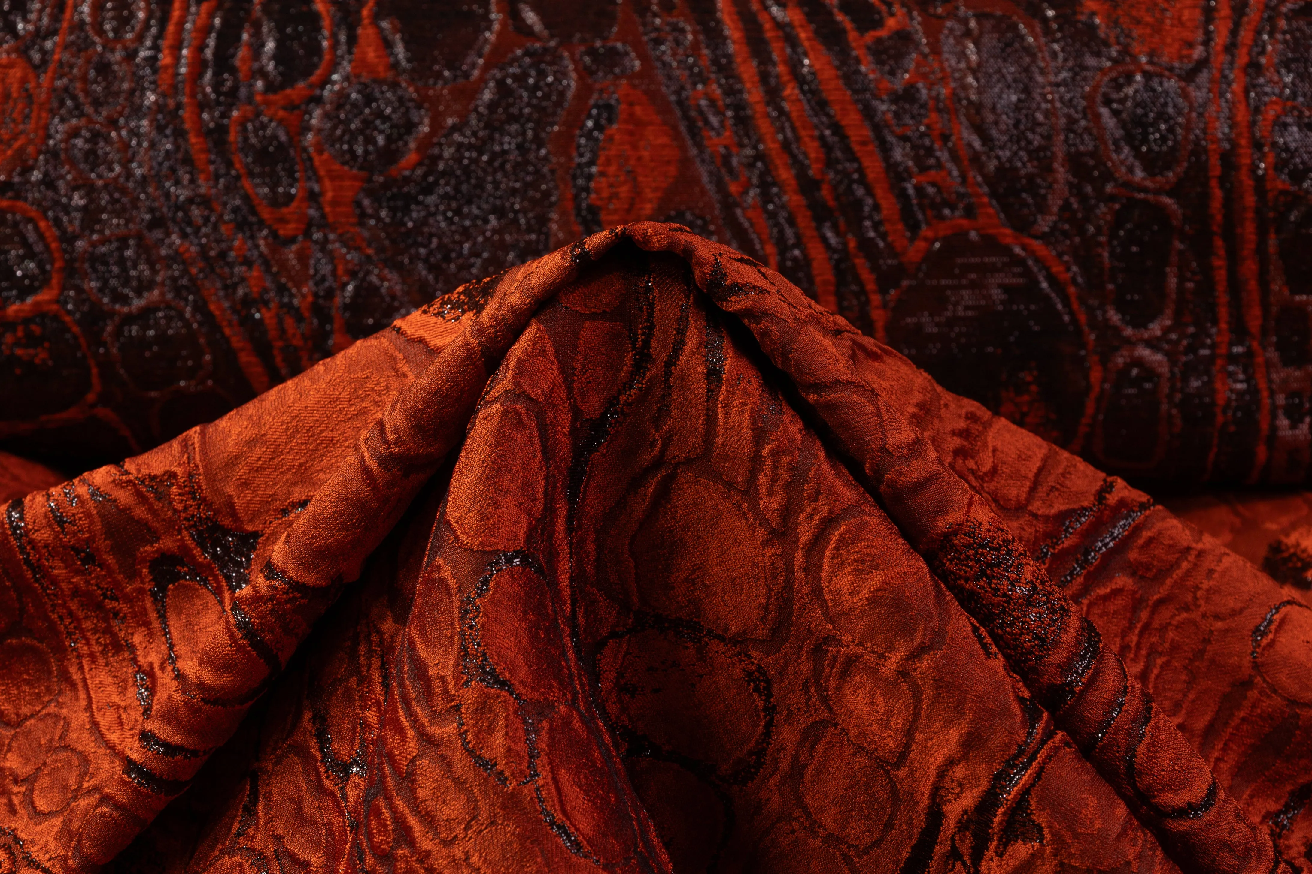 Abstract Metallic Italian Cloqué Brocade - Fire Orange