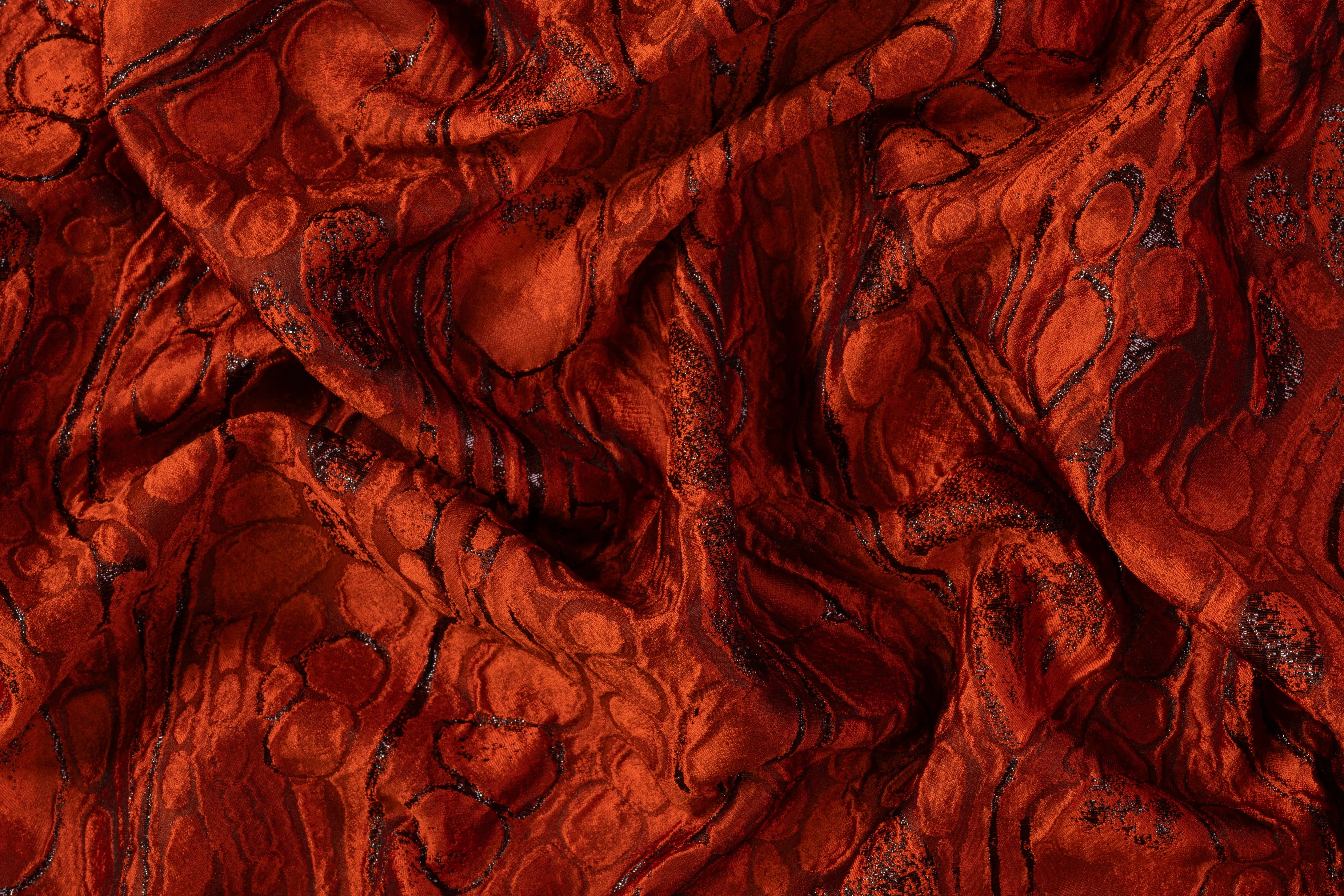 Abstract Metallic Italian Cloqué Brocade - Fire Orange