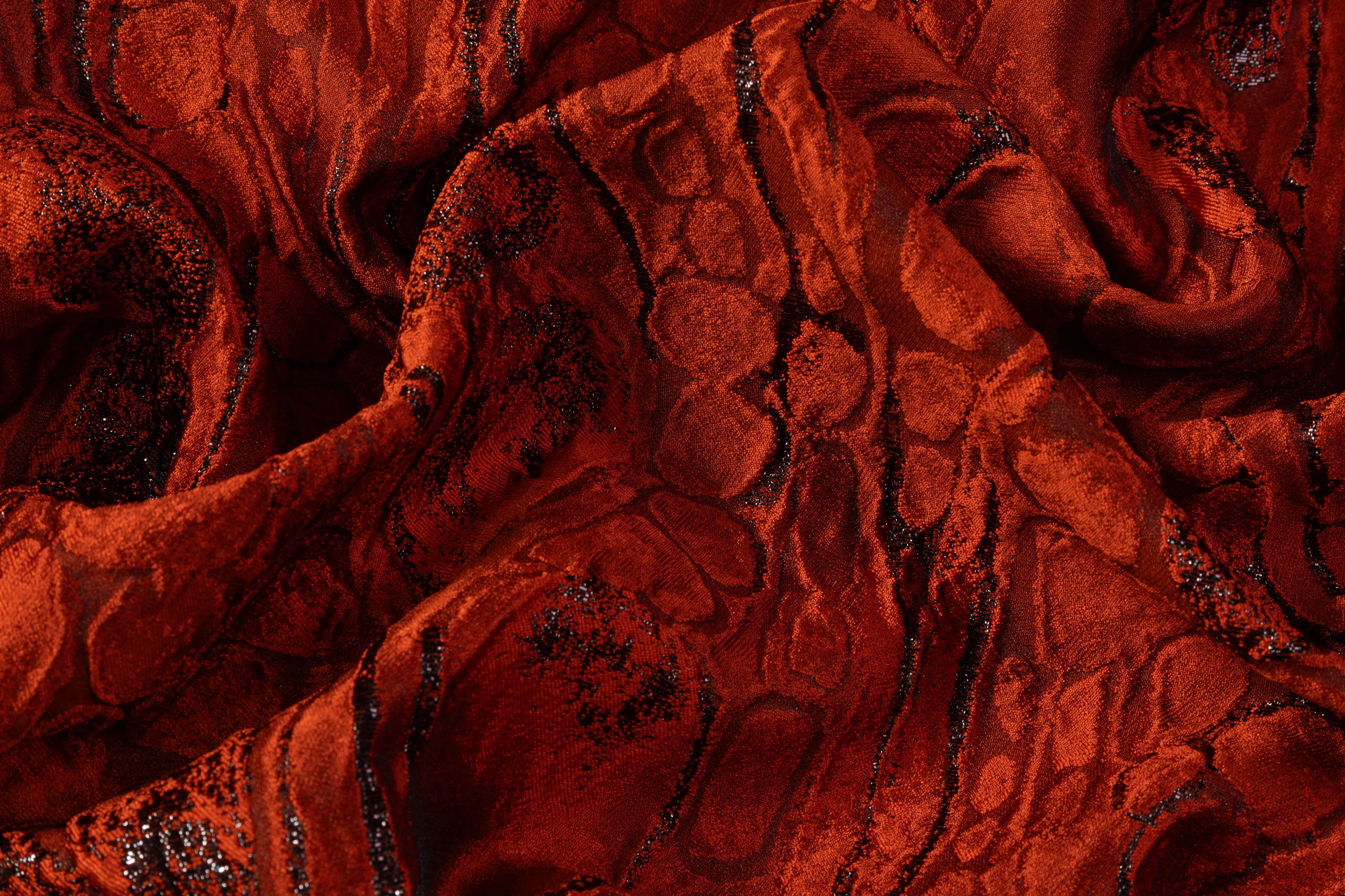 Abstract Metallic Italian Cloqué Brocade - Fire Orange