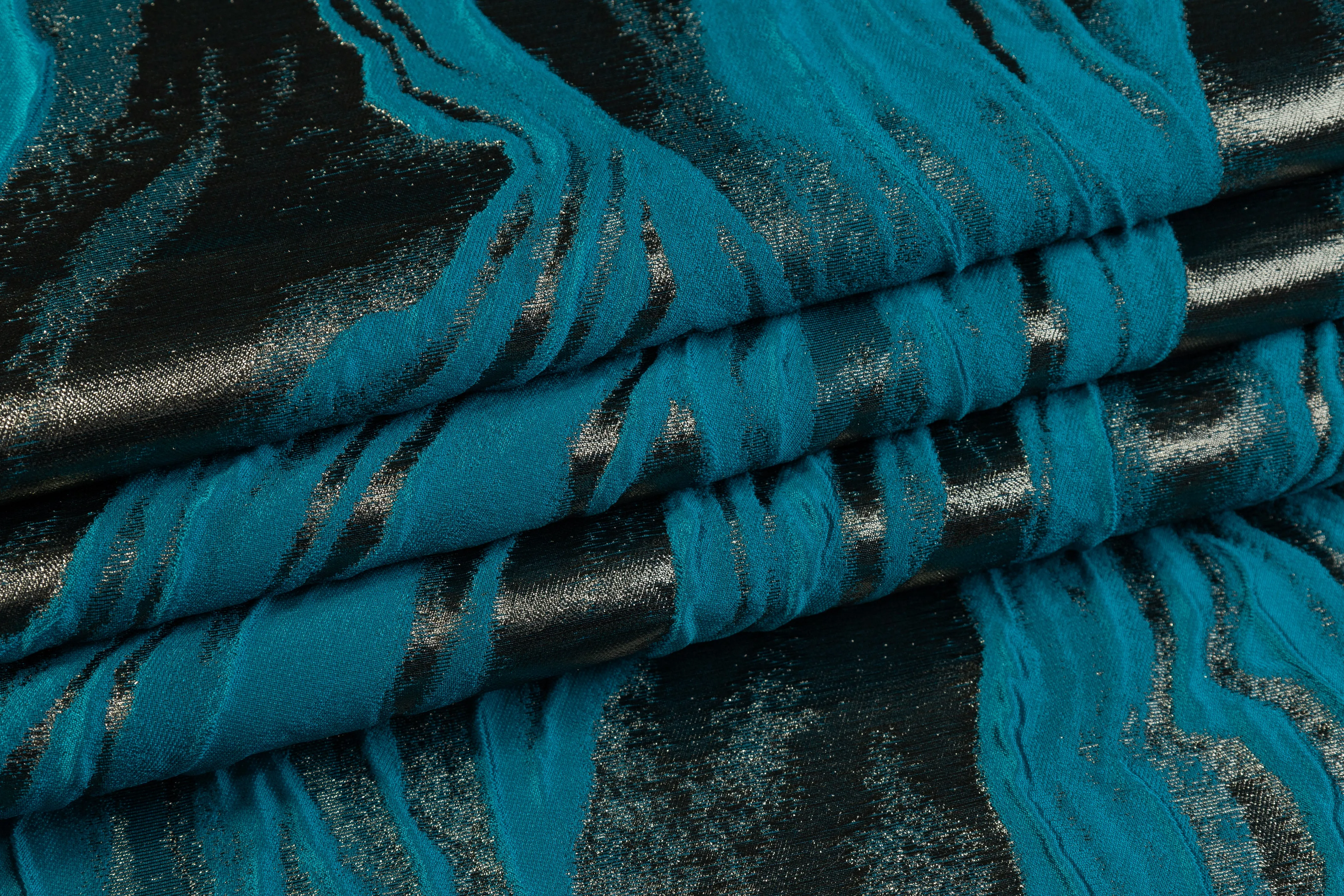 Abstract Metallic Italian Cloqué Brocade - Teal Blue