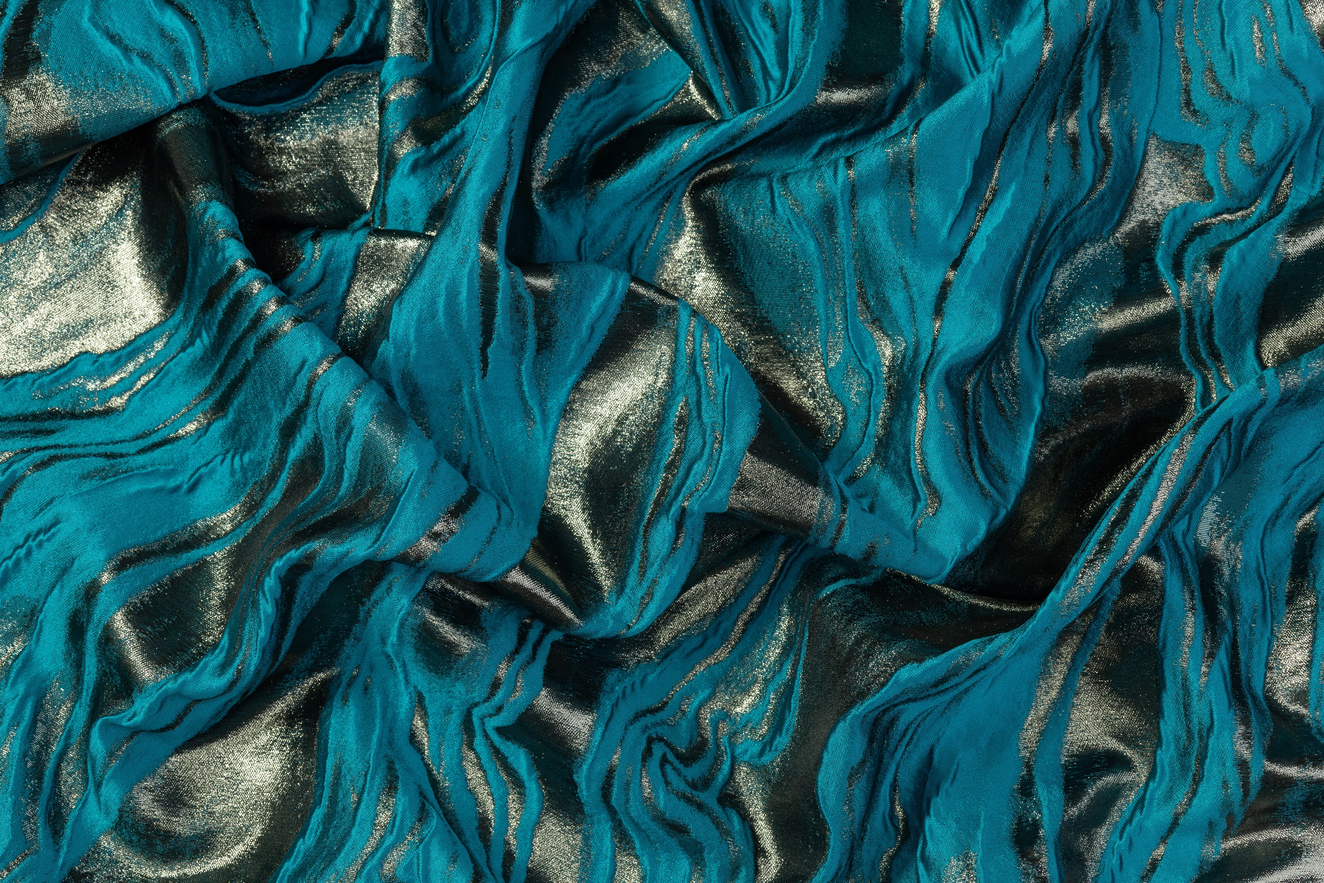 Abstract Metallic Italian Cloqué Brocade - Teal Blue