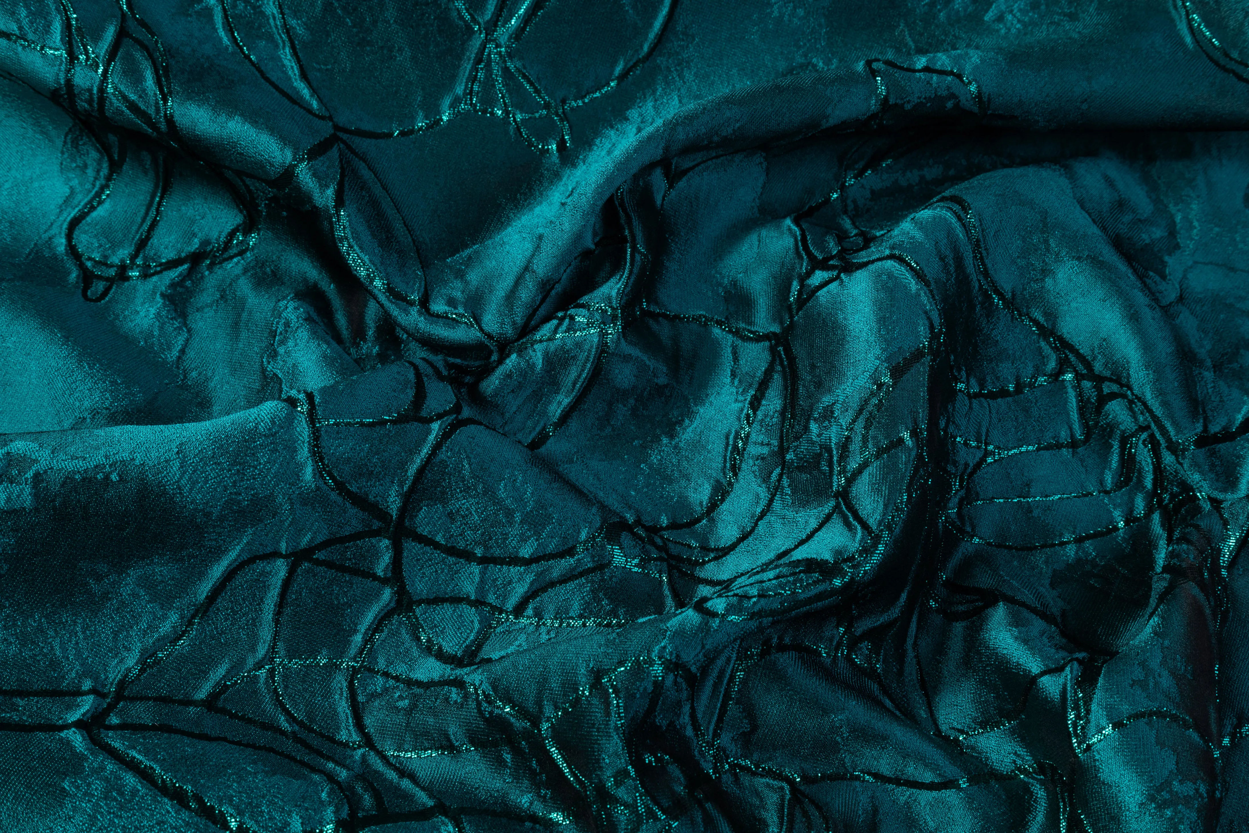 Abstract Metallic Italian Silk Blend Cloqué - Teal