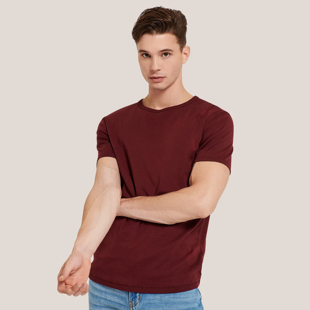 AL - Men 'Burgundy' Basic Plain Cotton T-Shirt AL788