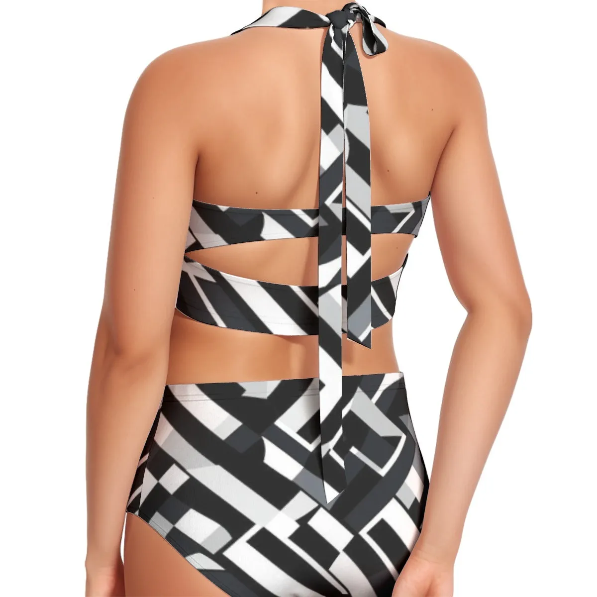 All-Over Print Women's Swimsuit Set With Halter