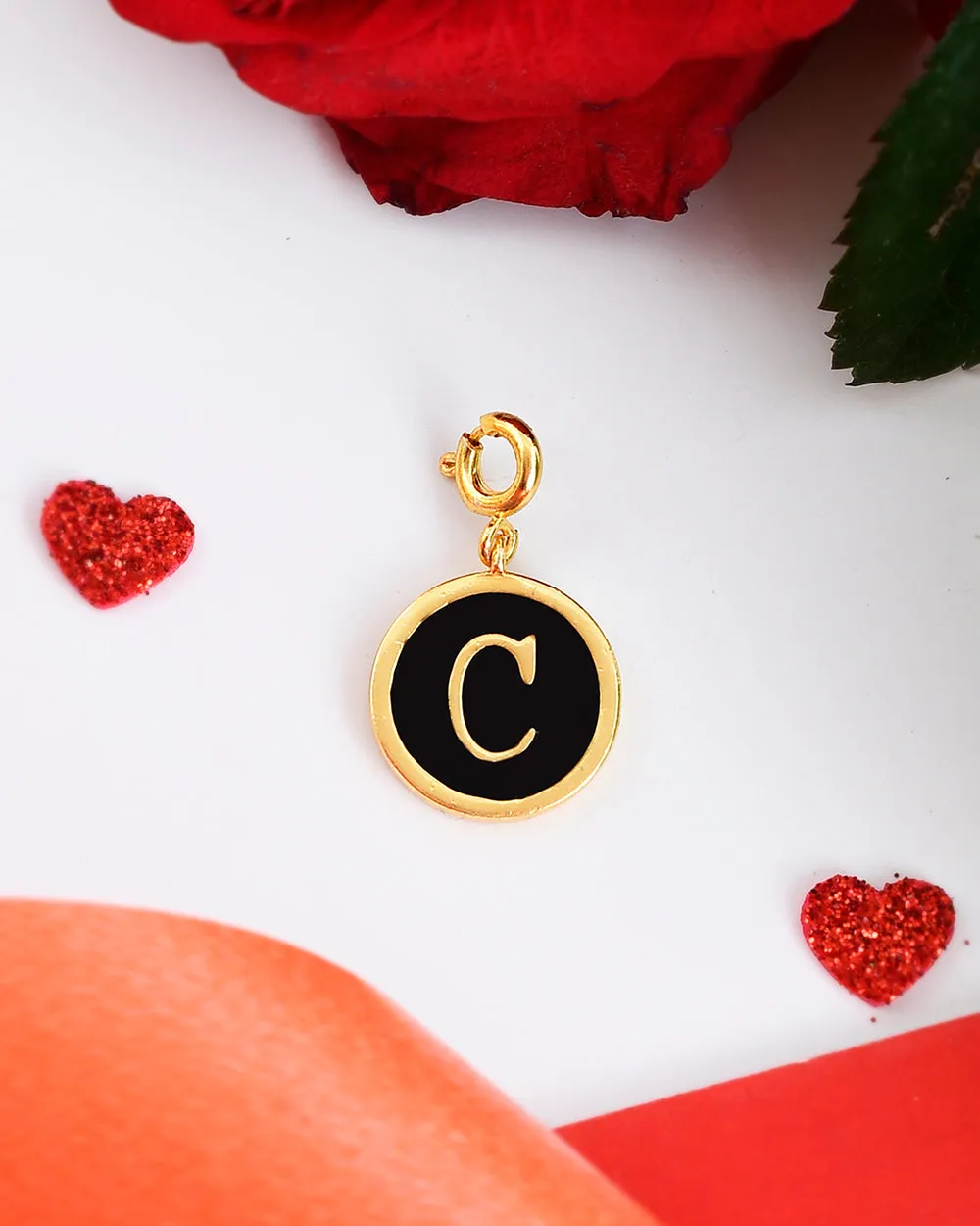 Alphabet C Black Enamel Charm - Voylla