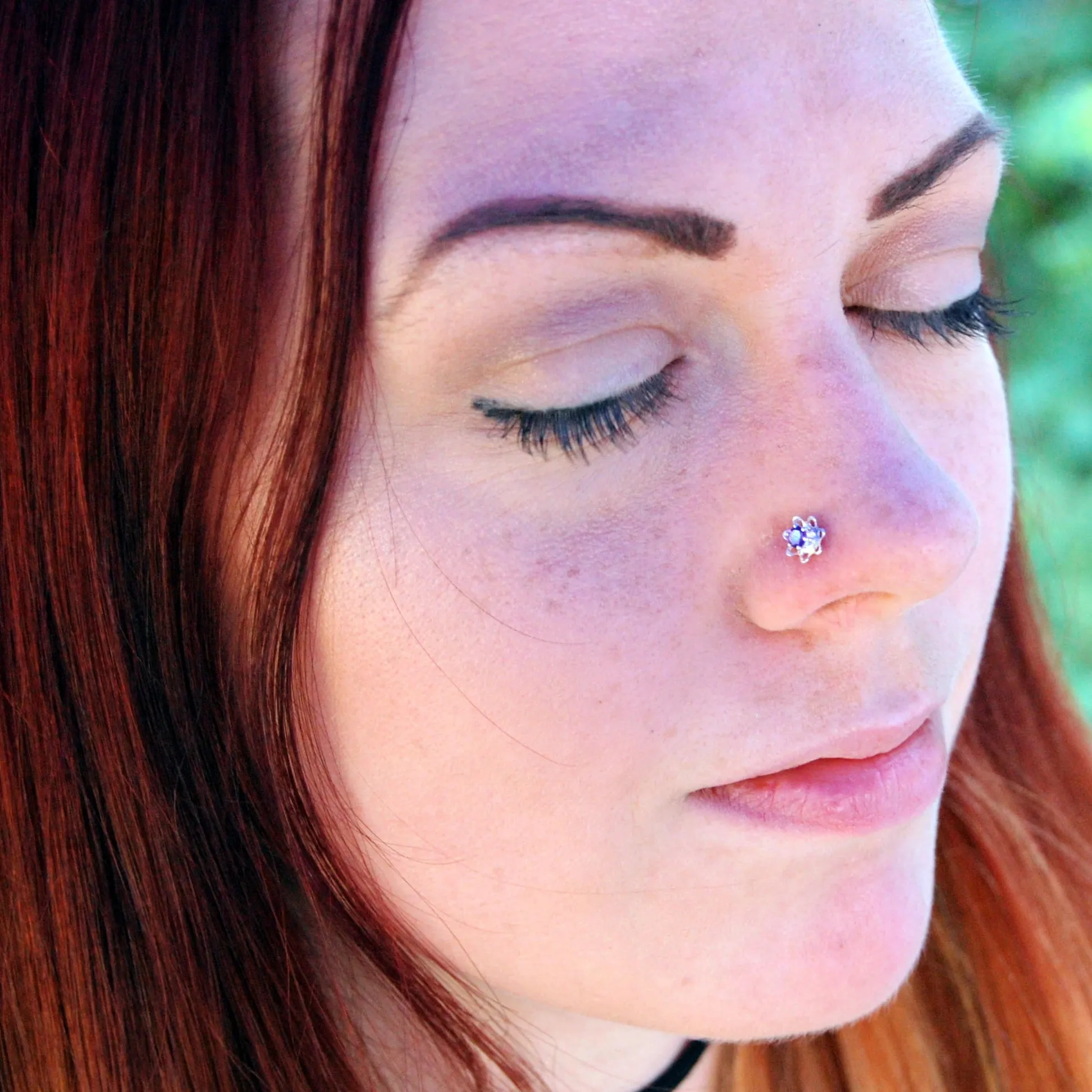 Amethyst Flower Nose Stud