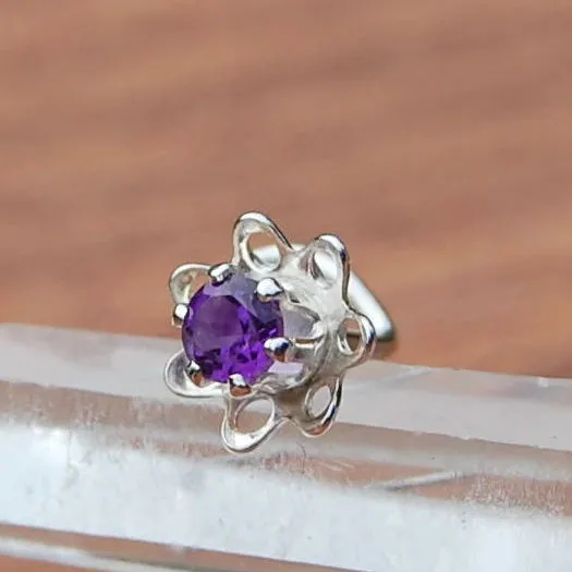 Amethyst Flower Nose Stud