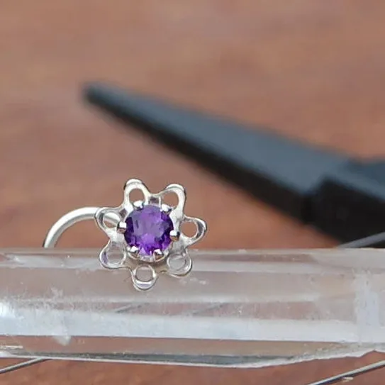 Amethyst Flower Nose Stud