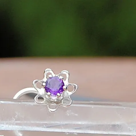 Amethyst Flower Nose Stud