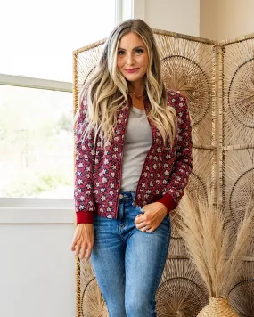 Ampersand Ave Flower Bomb-er Jacket - Wine