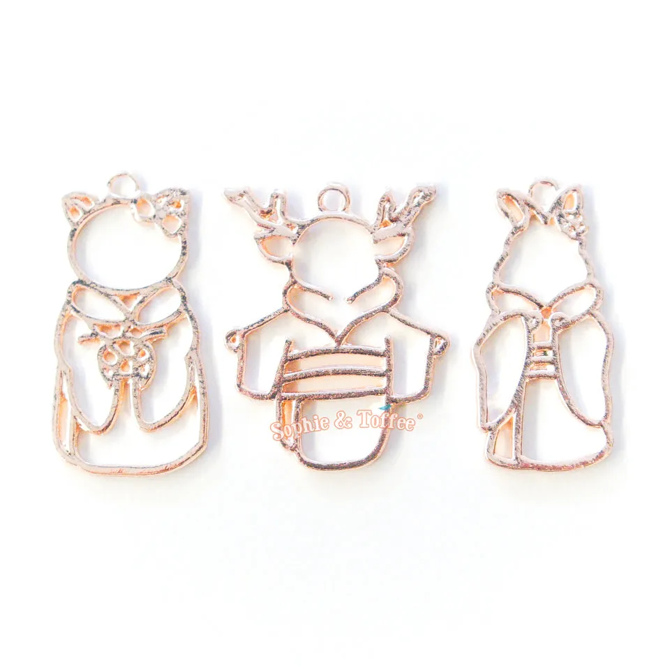 Animal Costume Rose Gold Open Bezel Charm (3 pieces)